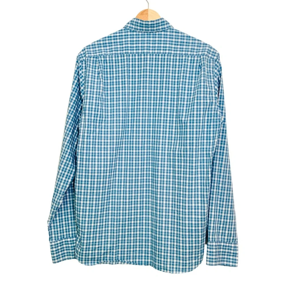J. Crew Men’s Blue Checked Button Down Flex Washed Size Medium Slim Fit